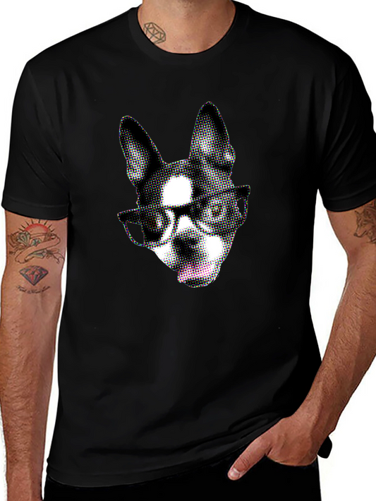 Dog with Glasses Graphic Black T-Shirt