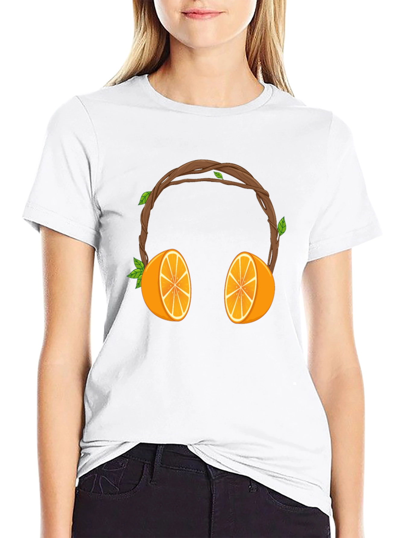 Orange Headphones Graphic Tee - Unique Fruit Design