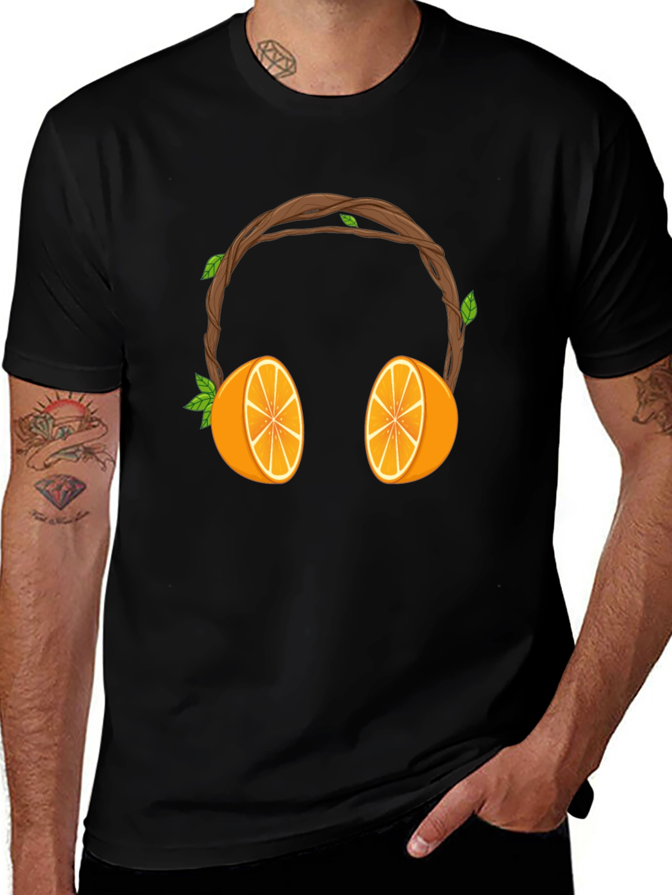Orange Headphones Graphic Tee - Unique Fruit Design