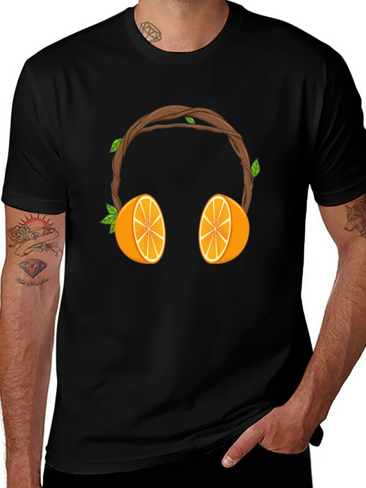 Orange Headphones Graphic Tee - Unique Fruit Design