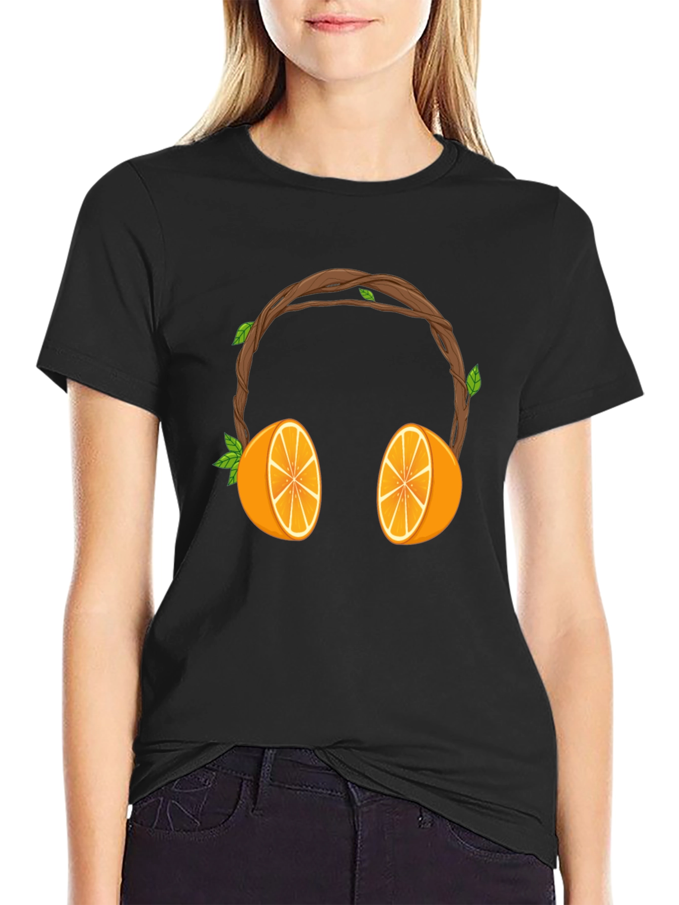 Orange Headphones Graphic Tee - Unique Fruit Design