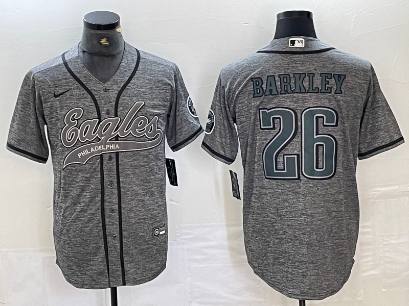Men's Philadelphia Eagles Saquon Barkley #26 Gray Game Jerseys Joint Edition