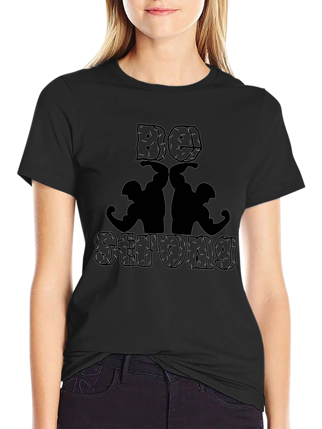 Be Strong Graphic Print Black T-Shirt