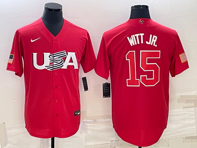 Men's 2023 World Baseball Classic #15 Bobby Witt Jr. USA Red Jerseys