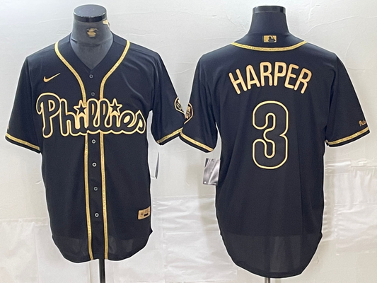 Men's Philadelphia Phillies Bryce Harper #3 Black Fashion Stitched Jerseys