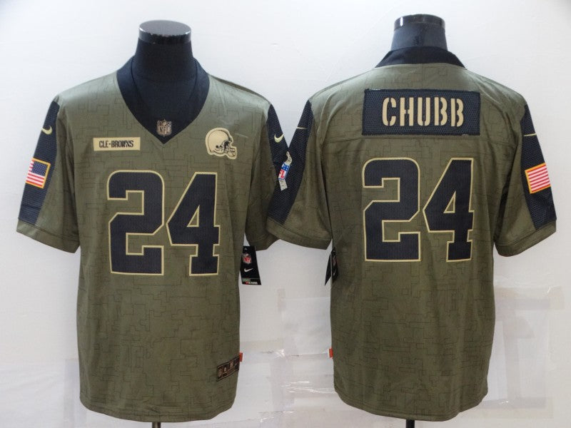 Men's Cleveland Browns Nick Chubb #24 Olive Game Player Jerseys