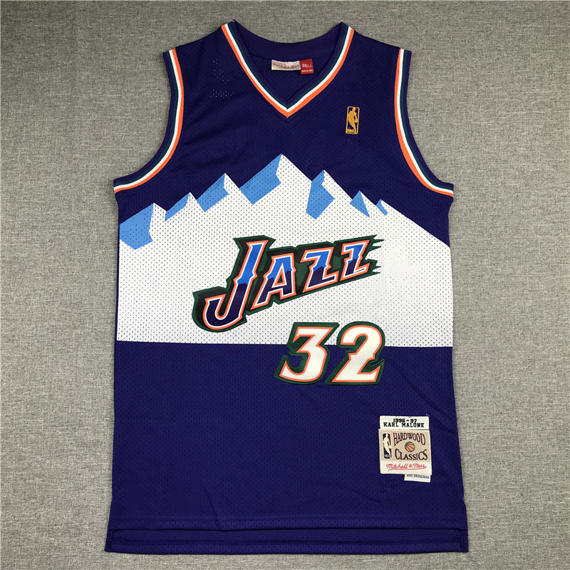 Men's Utah Jazz Karl Malone #32 Purple Hardwood Classics Throwback Team Jerseys