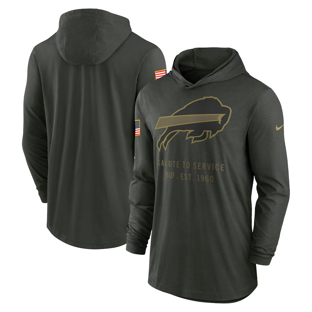 Men's Buffalo Bills Nike Forest Green 2025 Salute to Service Sideline Dri-FIT Lightweight Hooded Pullover