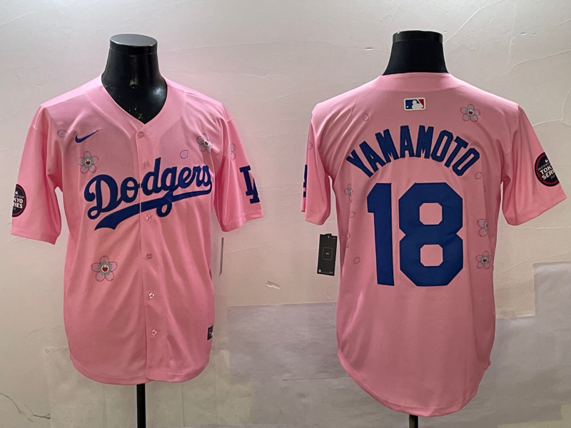 Men's Los Angeles Dodgers Yoshinobu Yamamoto #18 Pink Alternate Replica Player Jerseys