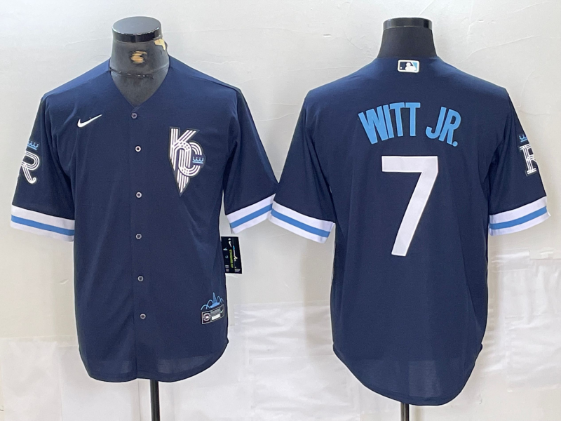 Men's Kansas City Royals Bobby Witt Jr. #7 Navy Replica Baseball Jerseys