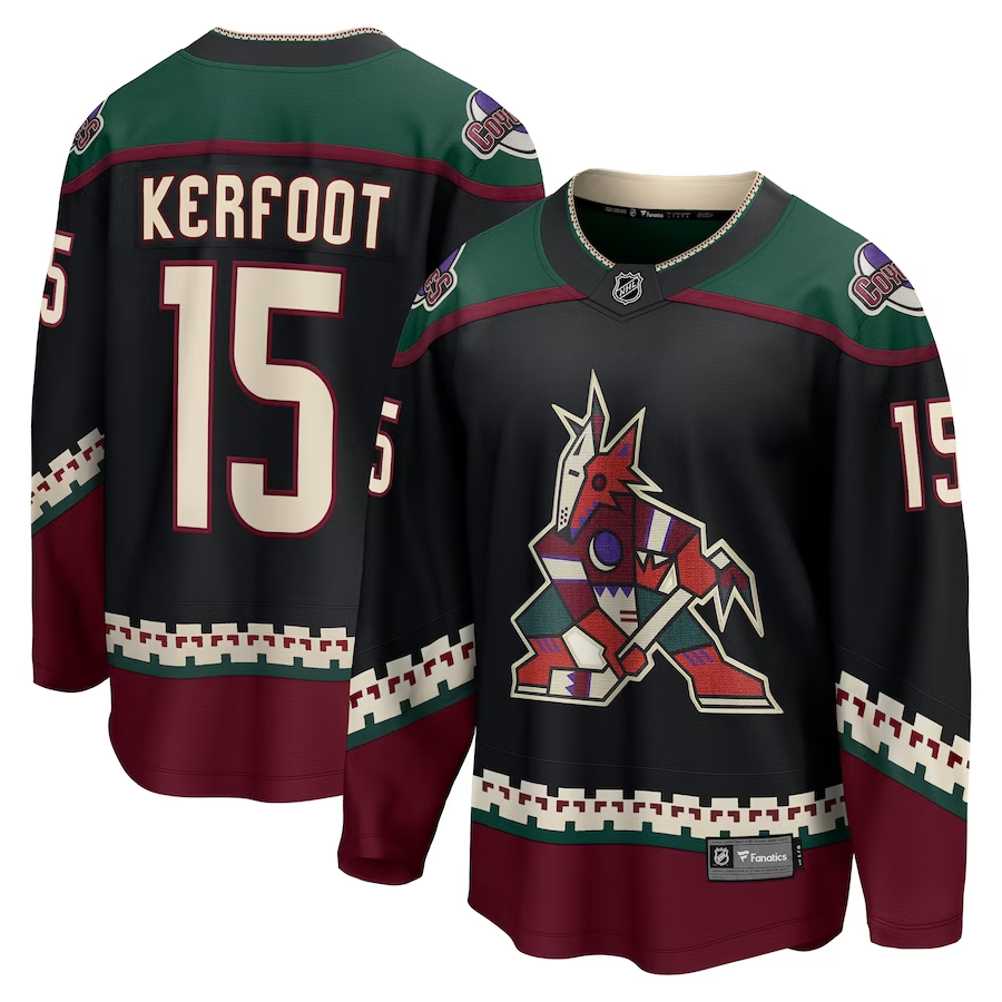 Men's Arizona Coyotes Alex Kerfoot #15 Black Home Breakaway Jerseys