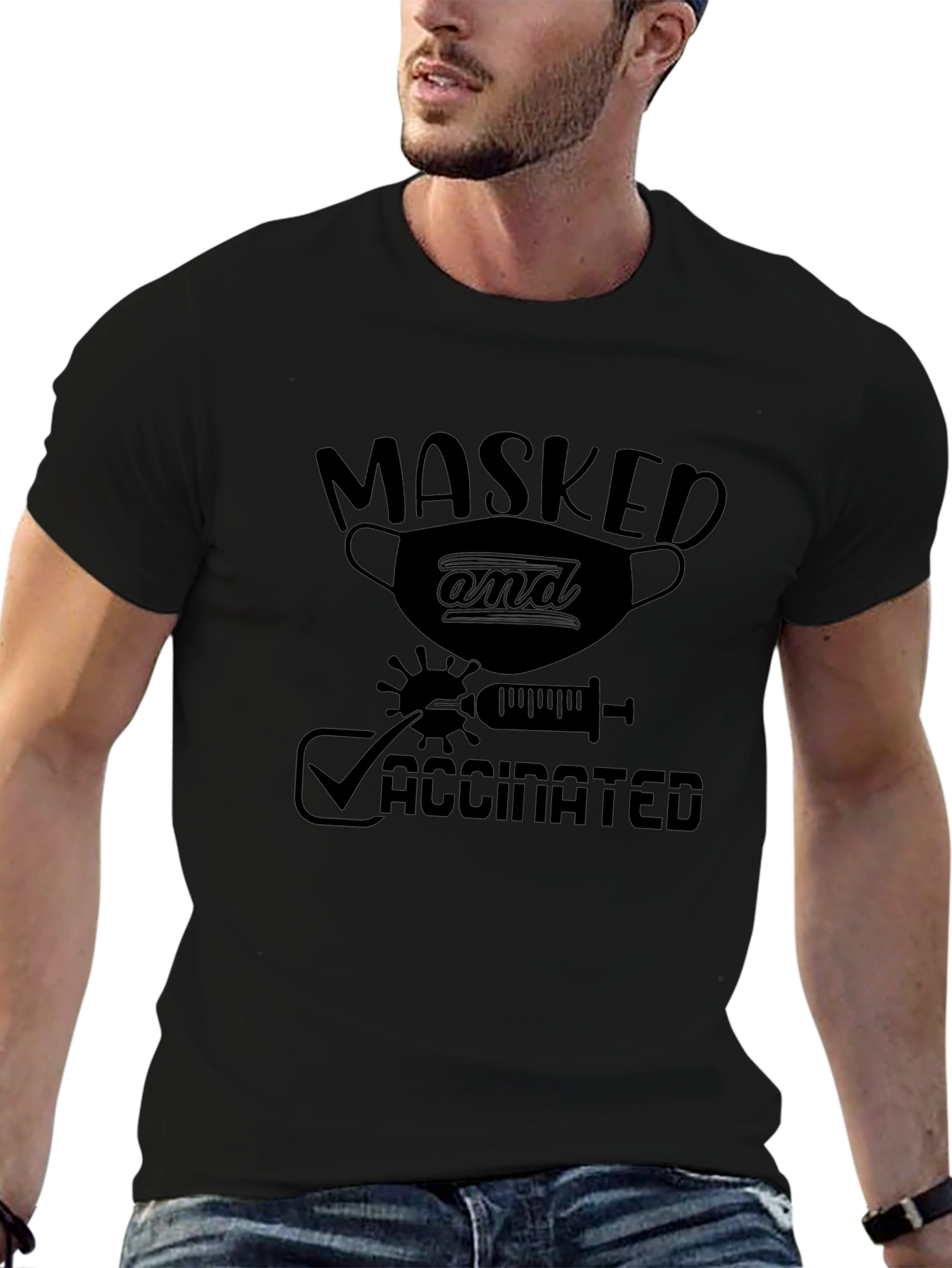 Masked and Vaccinated Graphic Tee - Black