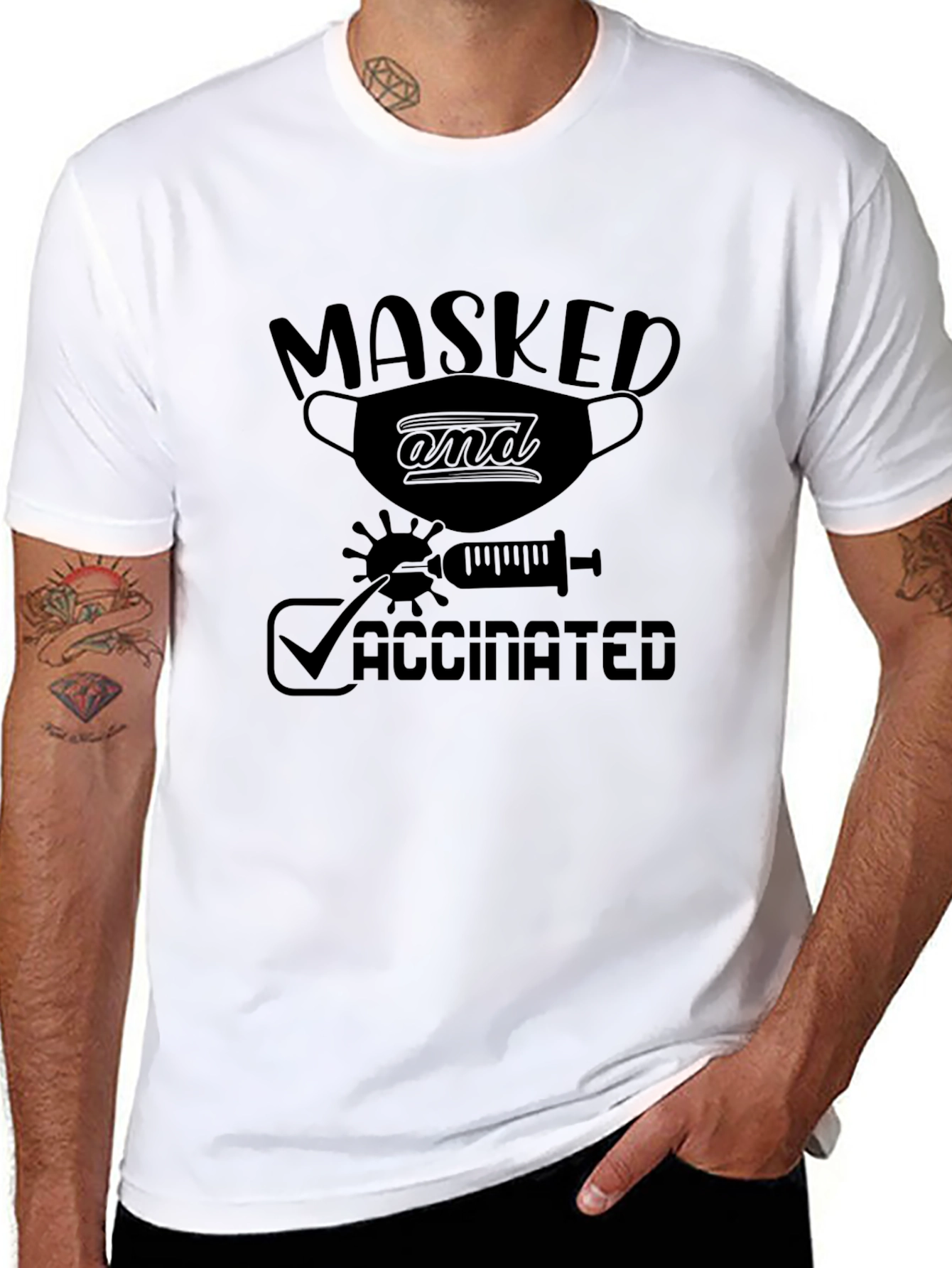 Masked and Vaccinated Graphic Tee - Black