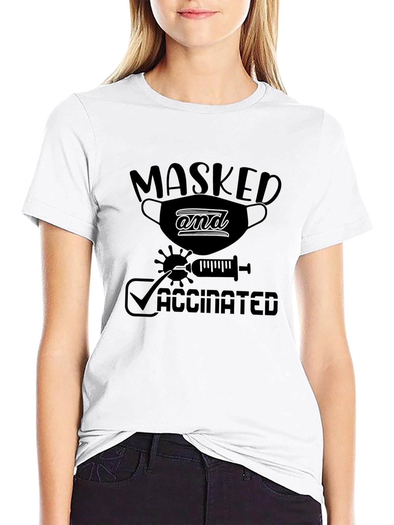 Masked and Vaccinated Graphic Tee - Black