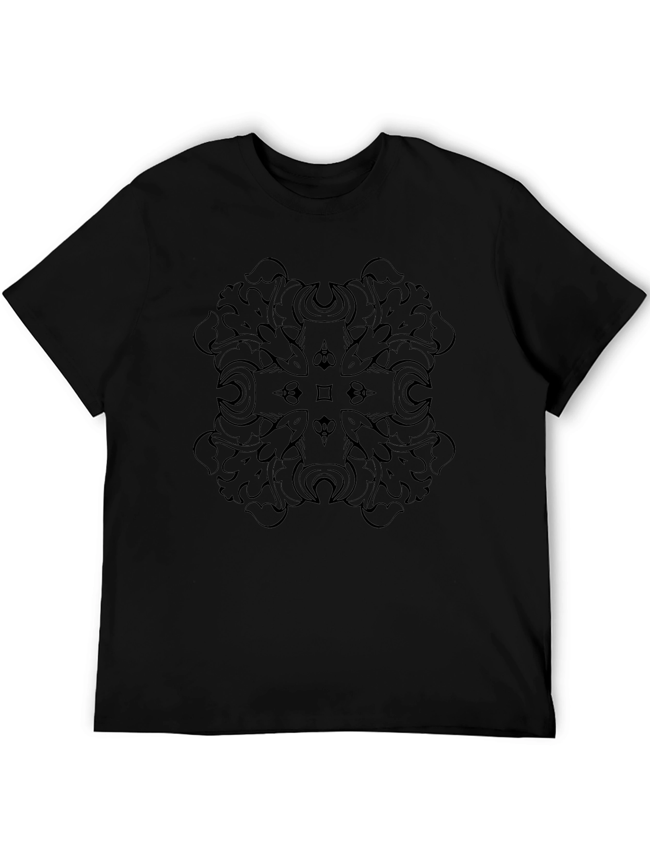 Mens Black T-Shirt with Intricate Graphic Design