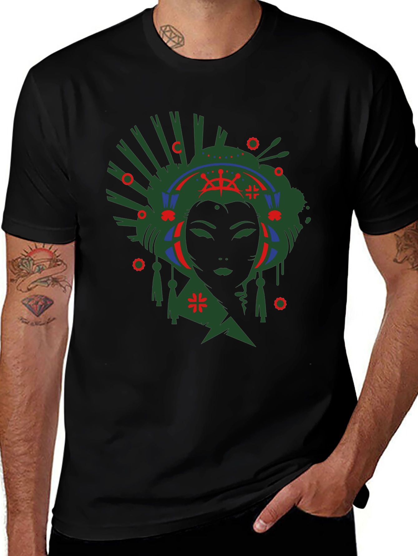 Geisha Graphic Print Black T-Shirt