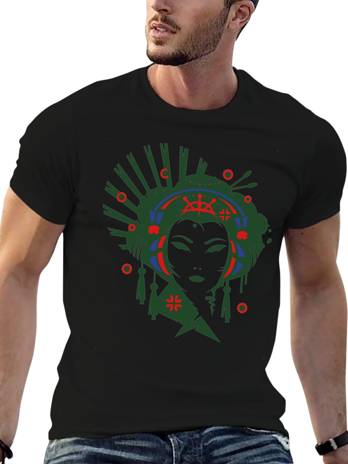 Geisha Graphic Print Black T-Shirt