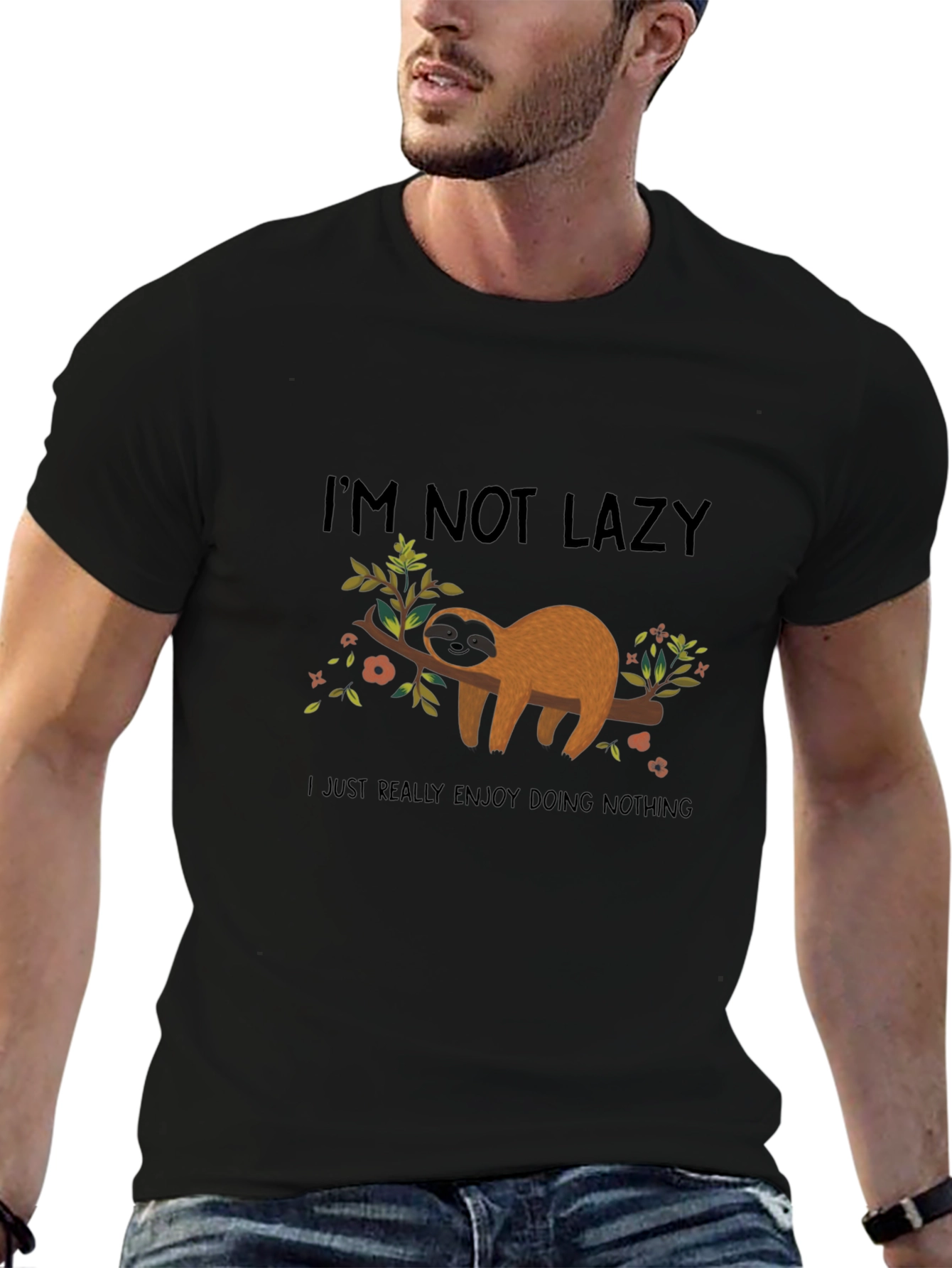 Funny Sloth Graphic Tee - Im Not Lazy Black