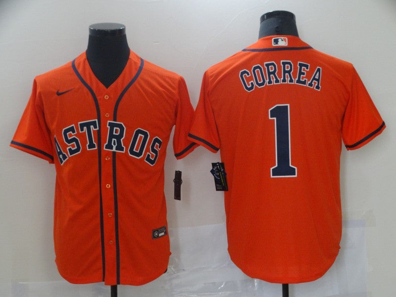 Men's Houston Astros Carlos Correa #1 Orange Replica Baseball Jerseys