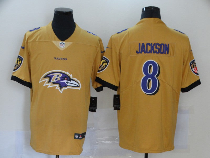 Men's Baltimore Ravens Lamar Jackson #8 Yellow Game Jerseys