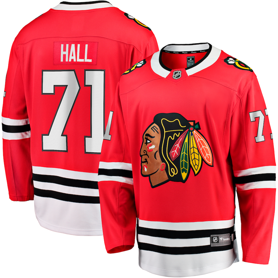 Men's Chicago Blackhawks Taylor Hall #71 Red Home Breakaway Player Jerseys