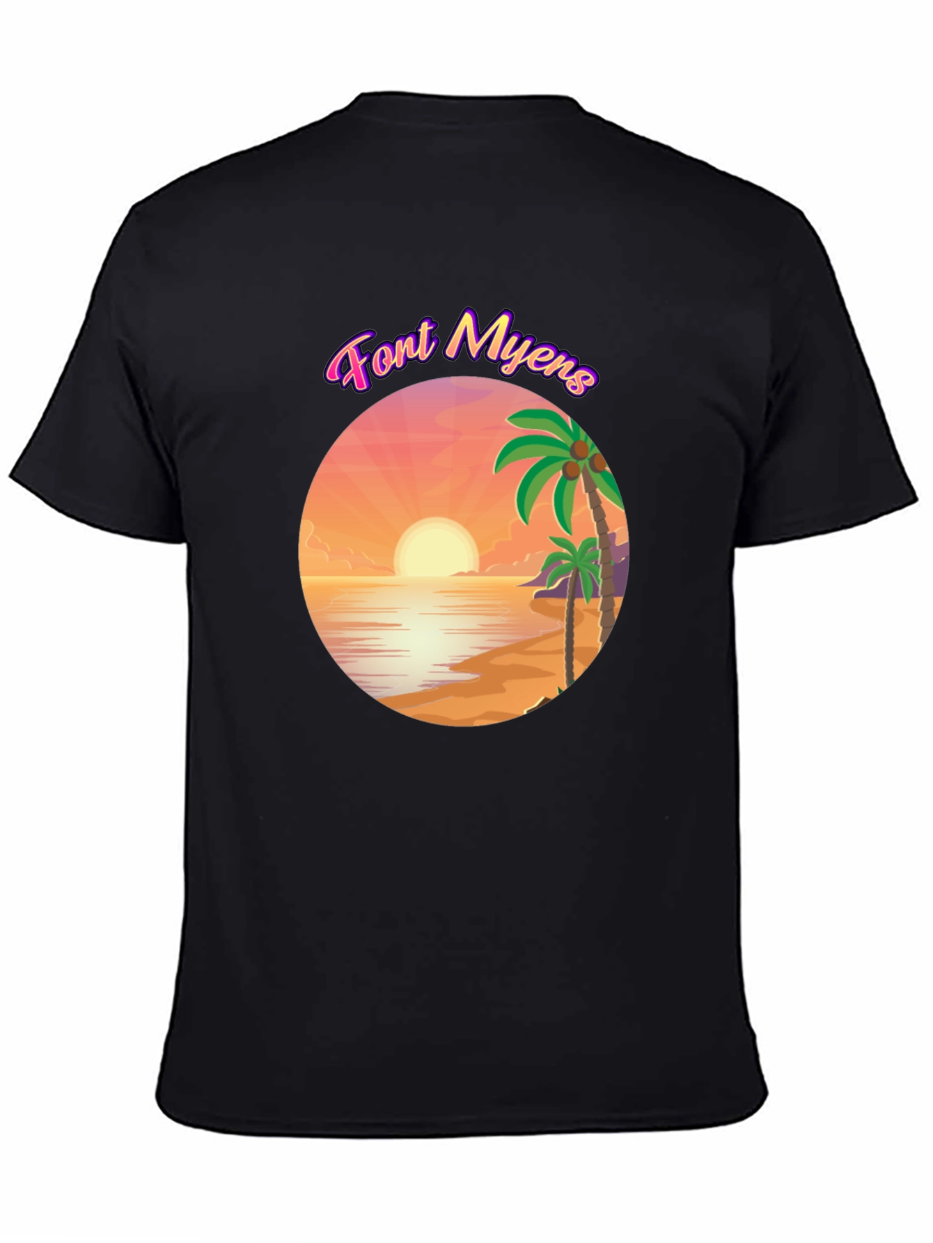 Font Myens Sunset Graphic Tee - Tropical Beach T-Shirt