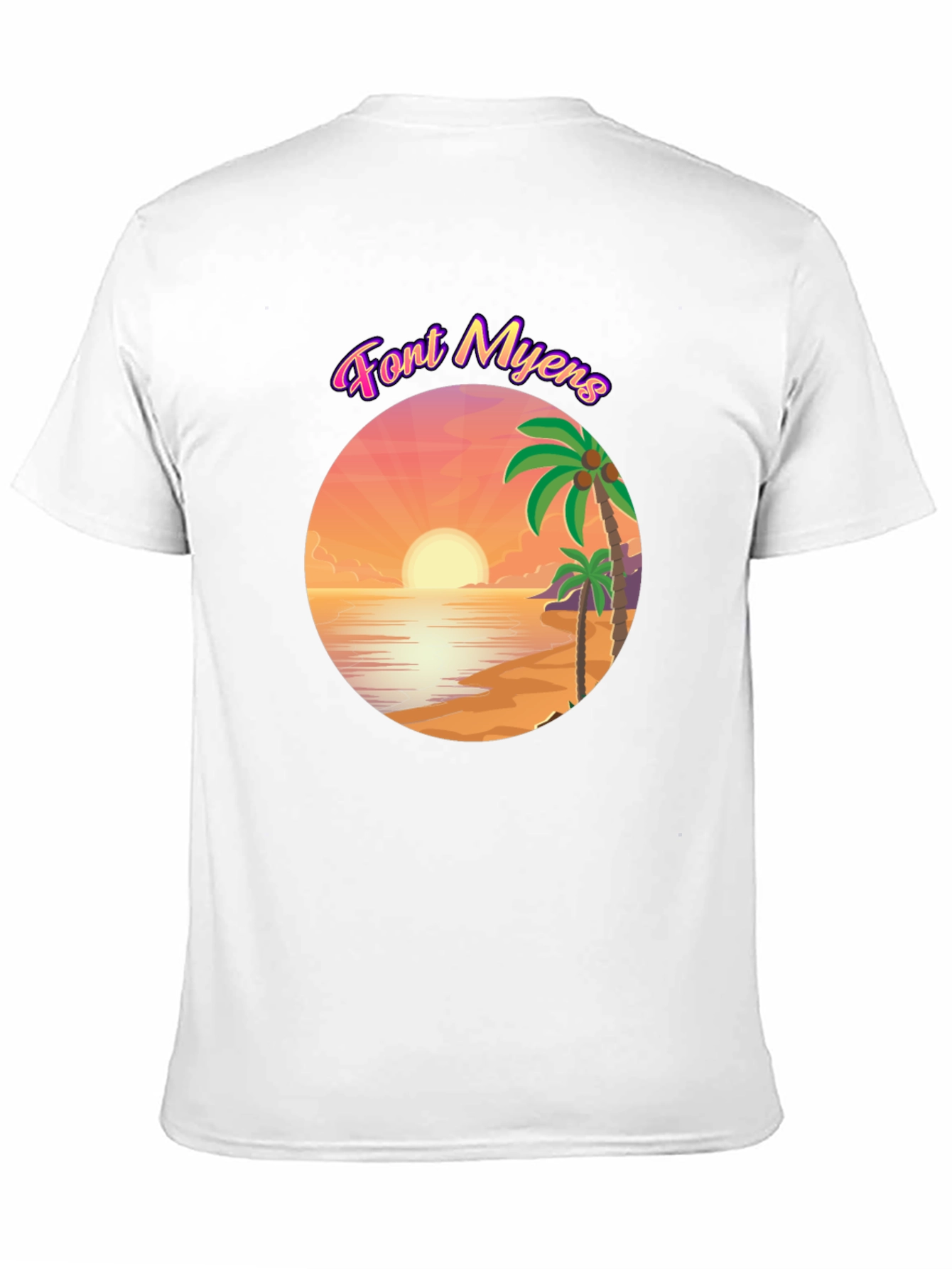 Font Myens Sunset Graphic Tee - Tropical Beach T-Shirt