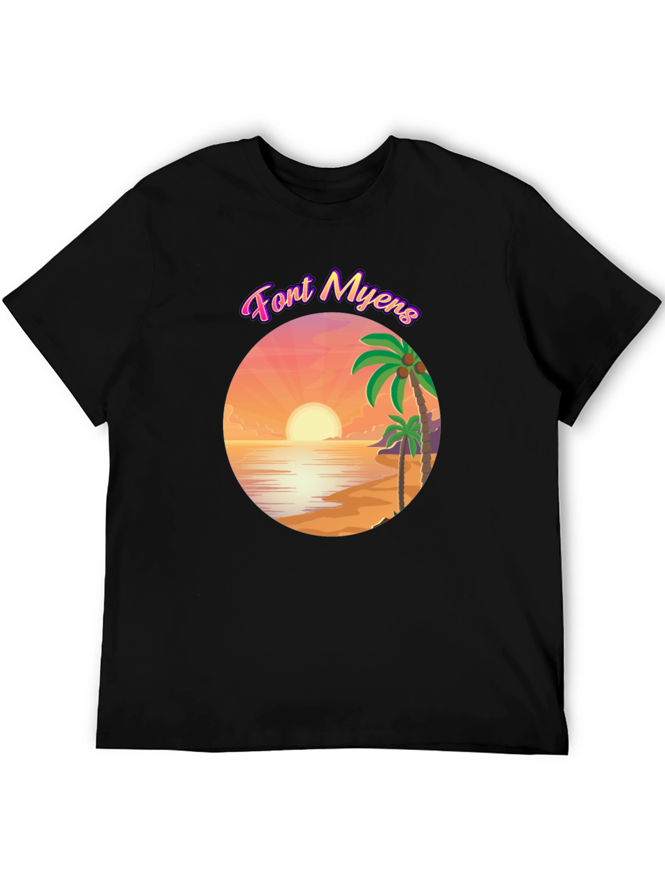Font Myens Sunset Graphic Tee - Tropical Beach T-Shirt