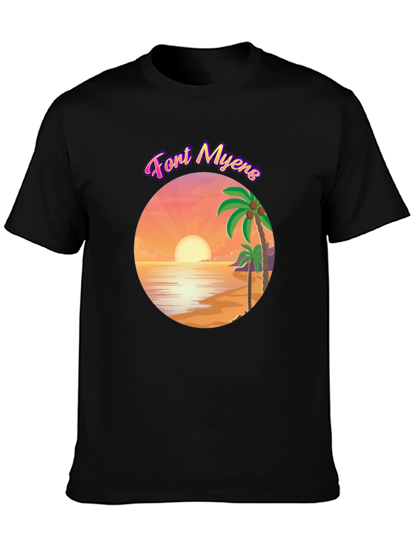 Font Myens Sunset Graphic Tee - Tropical Beach T-Shirt