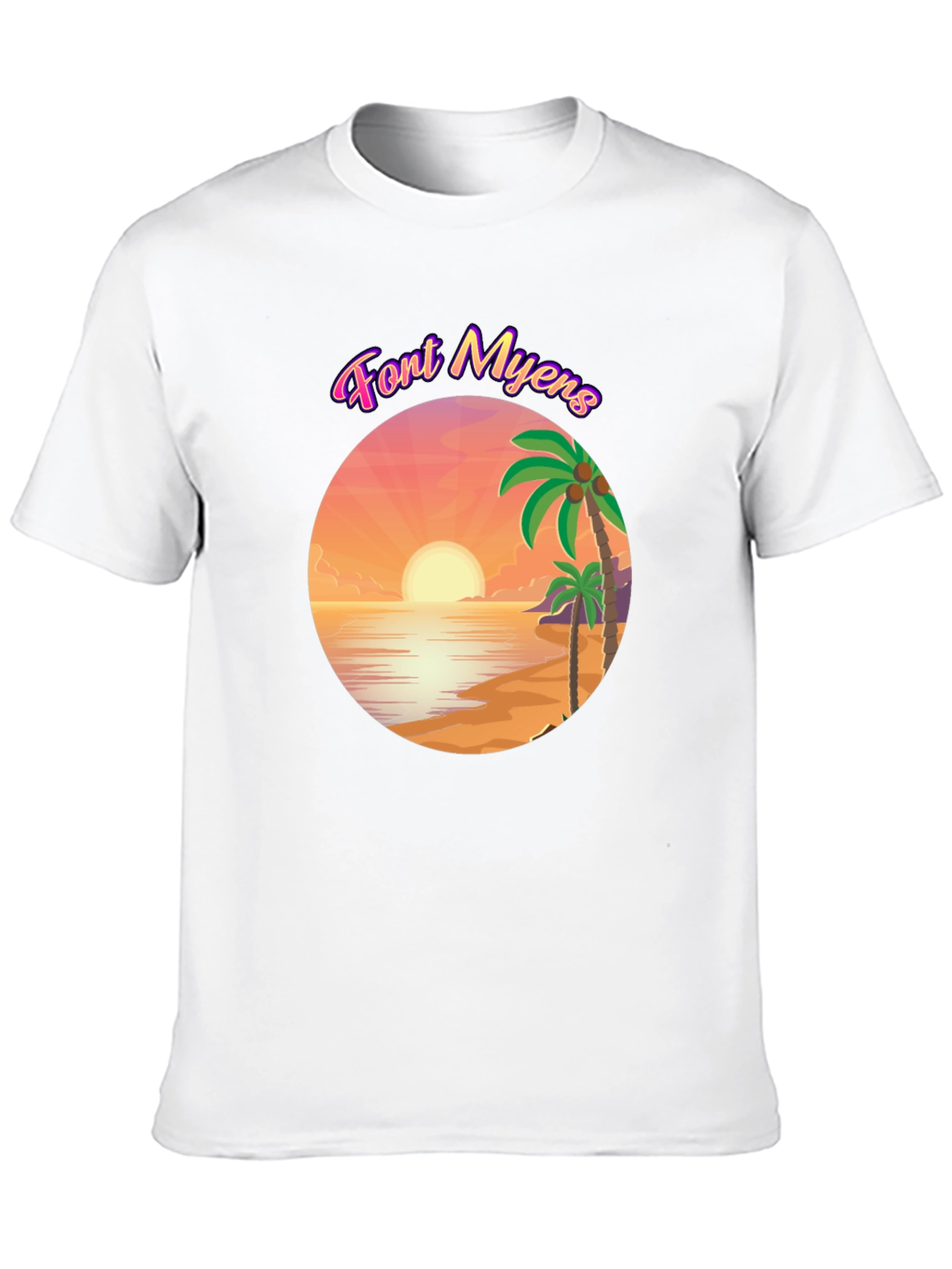 Font Myens Sunset Graphic Tee - Tropical Beach T-Shirt