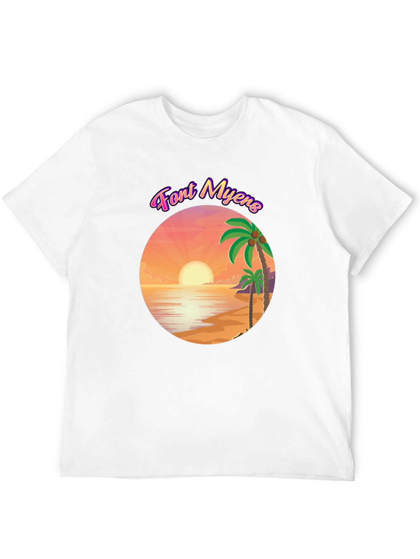 Font Myens Sunset Graphic Tee - Tropical Beach T-Shirt