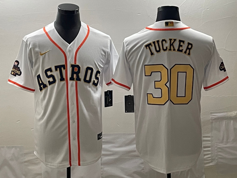 Men's Houston Astros Kyle Tucker #30 White/Gold 2023 Gold Collection Replica Player Jerseys