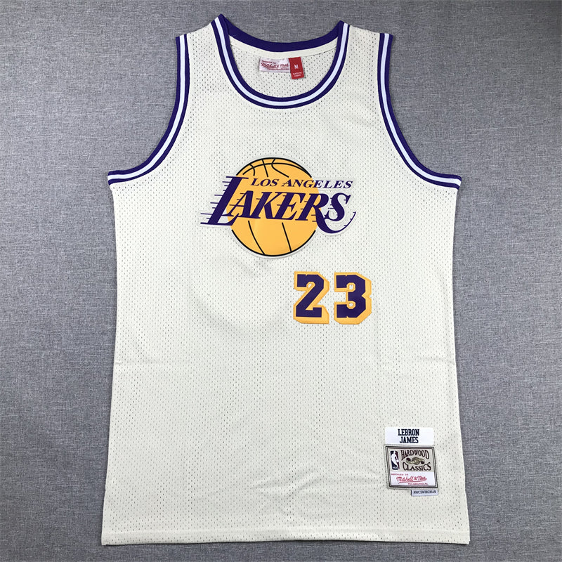 Men's Los Angeles Lakers LeBron James #23 Cream Hardwood Classics Swingman Jerseys