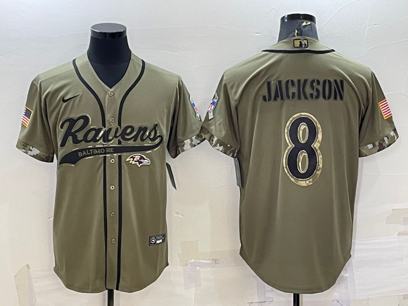 Men's Baltimore Ravens Lamar Jackson #8 Olive 2022 Salute To Service Limited Jerseys Joint Edition