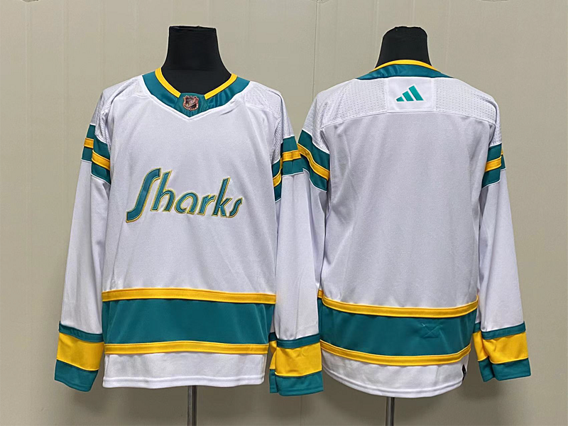 Men's San Jose Sharks White Reverse Retro 2.0 Authentic Blank Jerseys