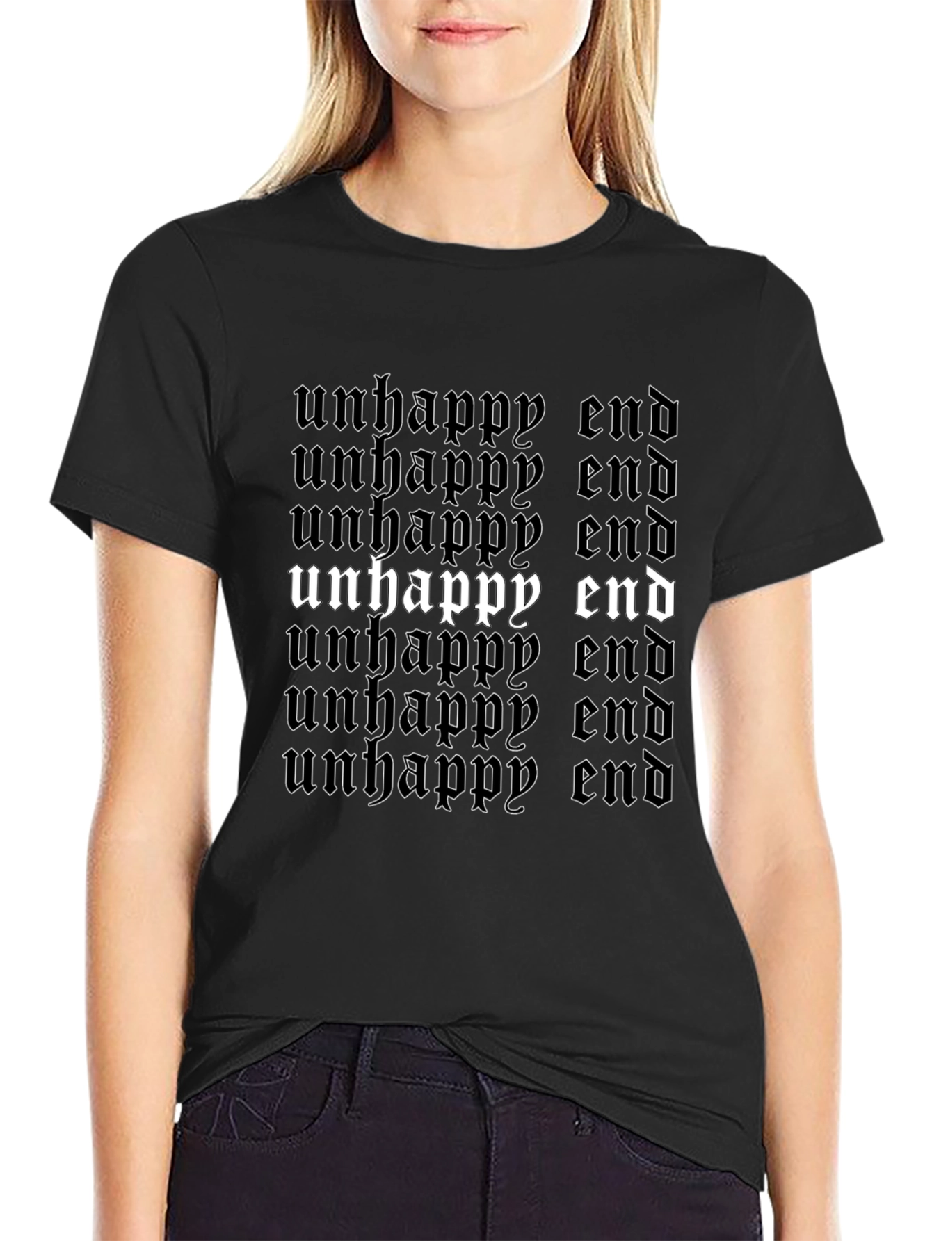Unhappy End Gothic Text Black Graphic Tee