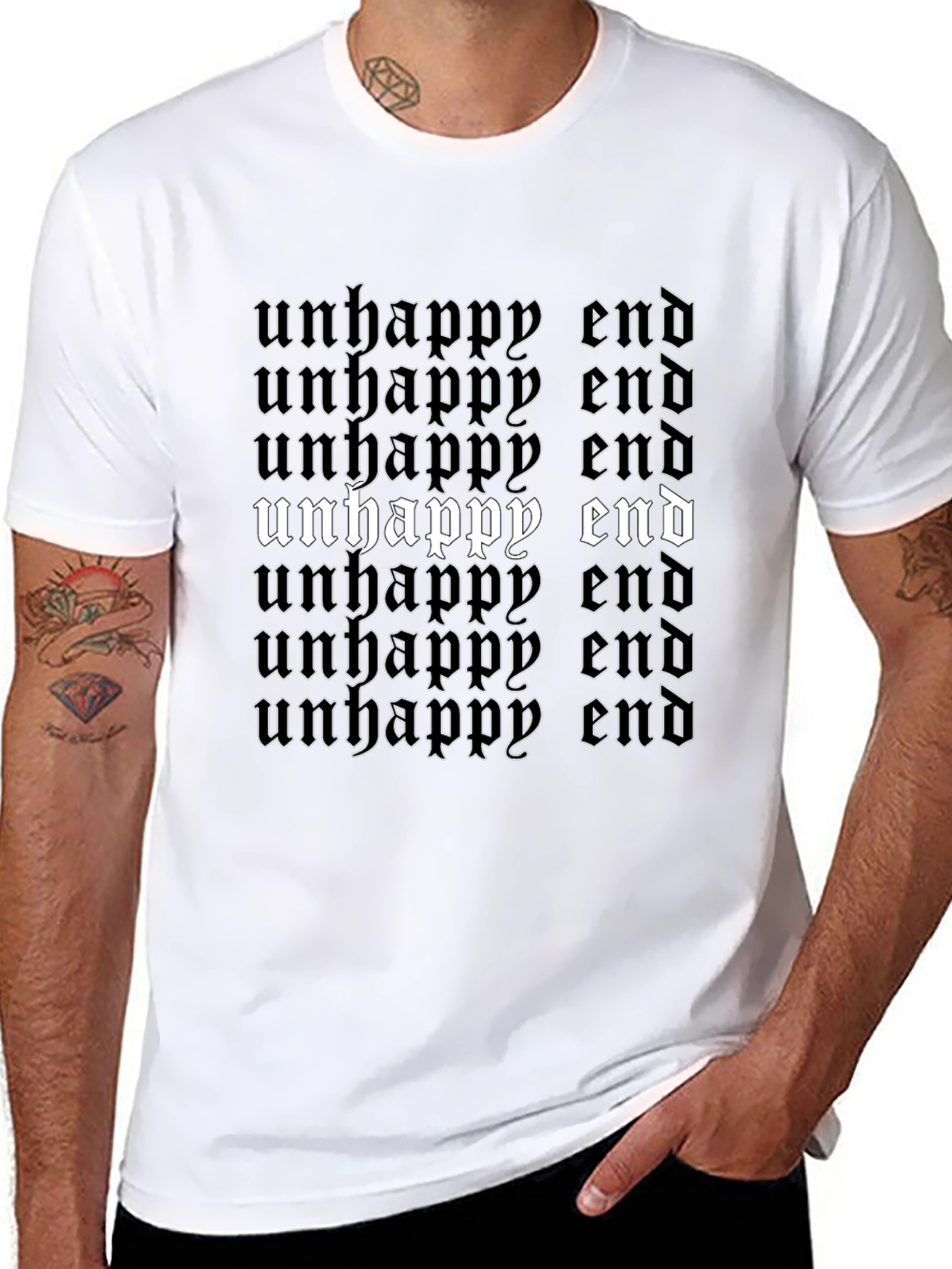 Unhappy End Gothic Text Black Graphic Tee