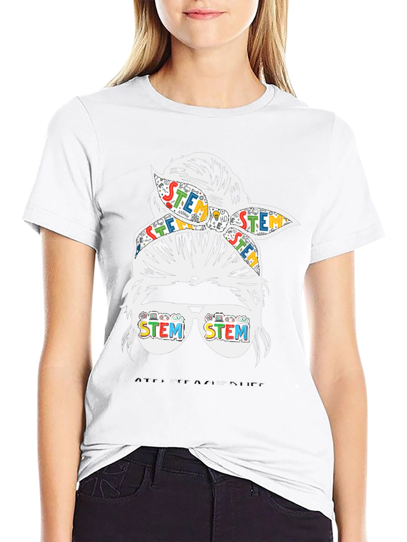 STEM Messy Bun Teacher Graphic T-Shirt