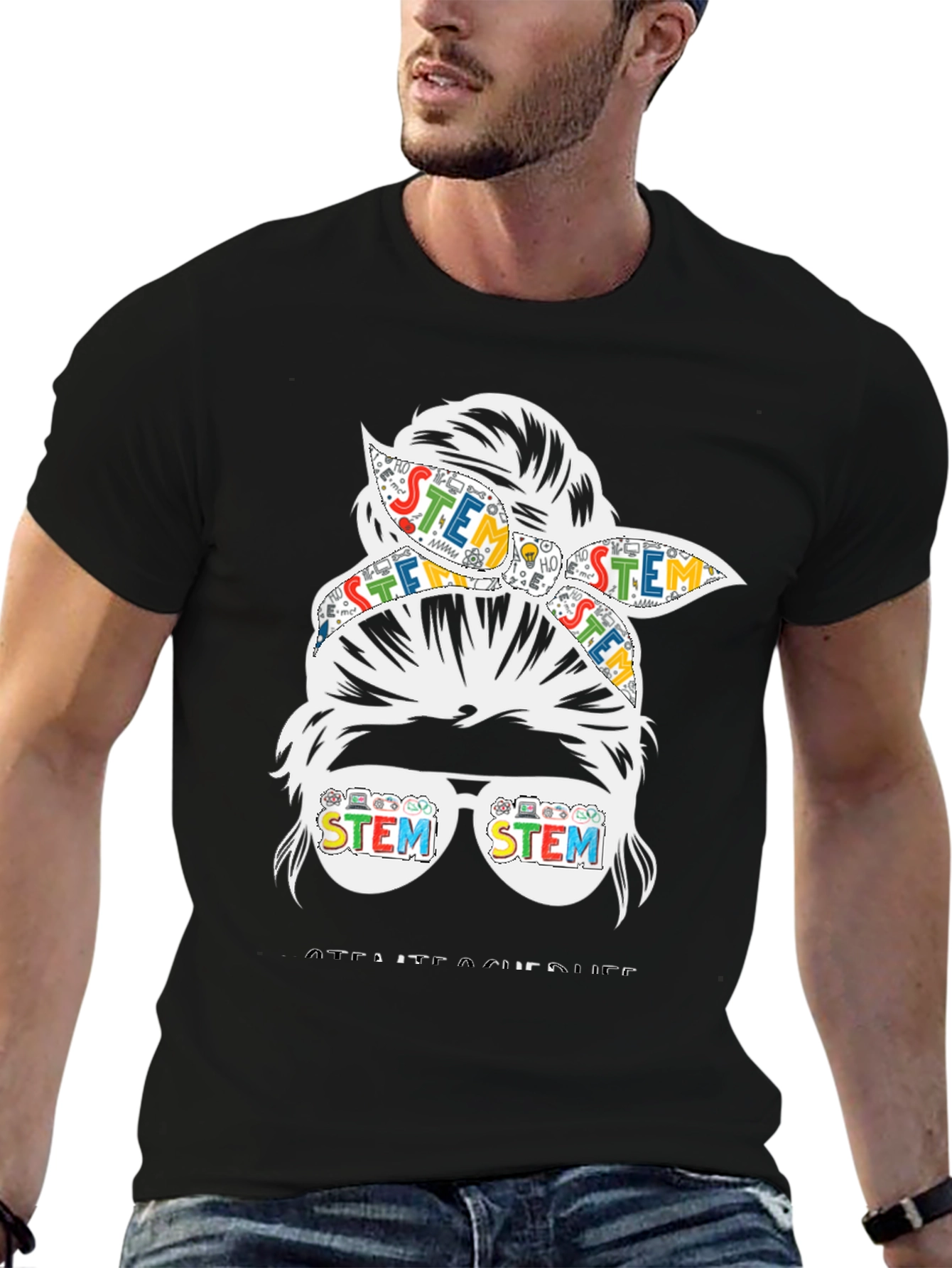 STEM Messy Bun Teacher Graphic T-Shirt