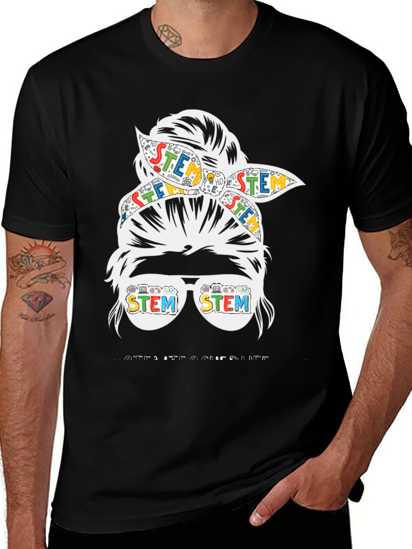STEM Messy Bun Teacher Graphic T-Shirt