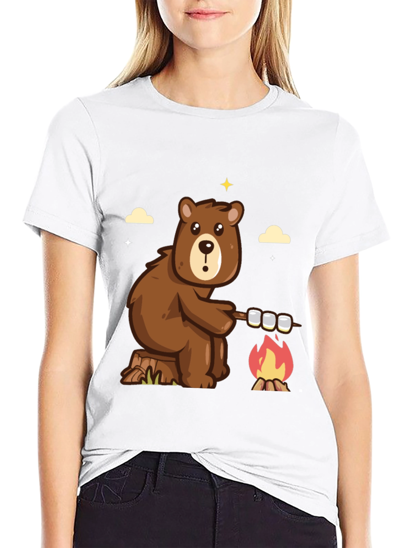 Bear Marshmallow Campfire Graphic T-Shirt