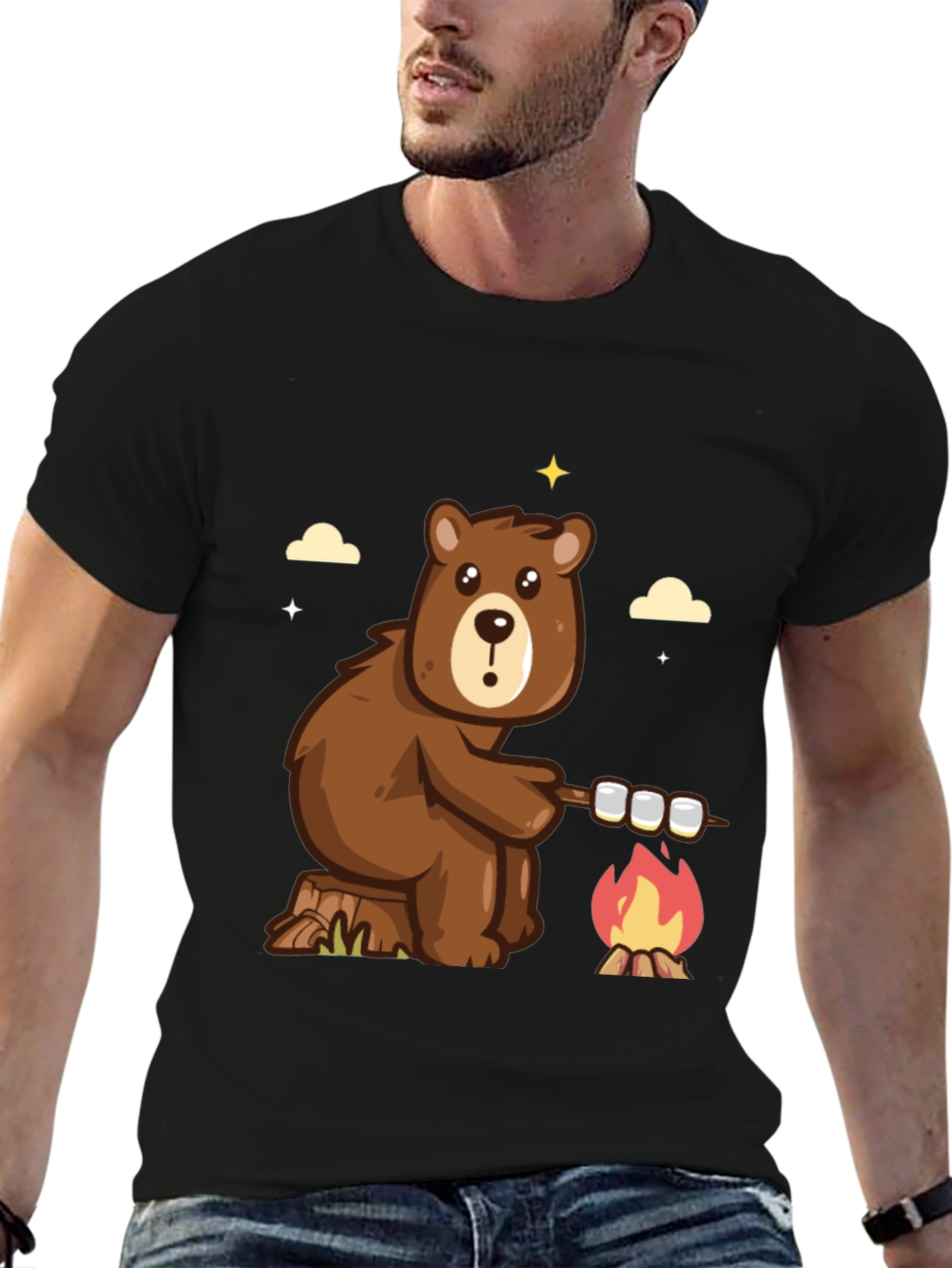Bear Marshmallow Campfire Graphic T-Shirt
