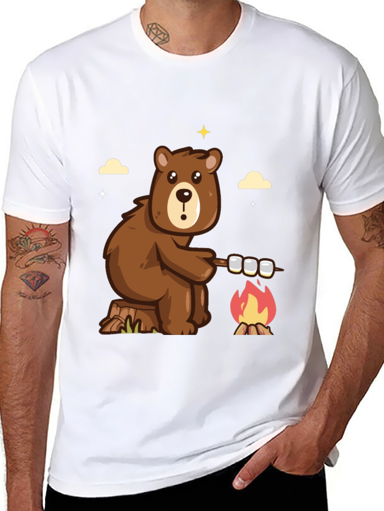 Bear Marshmallow Campfire Graphic T-Shirt