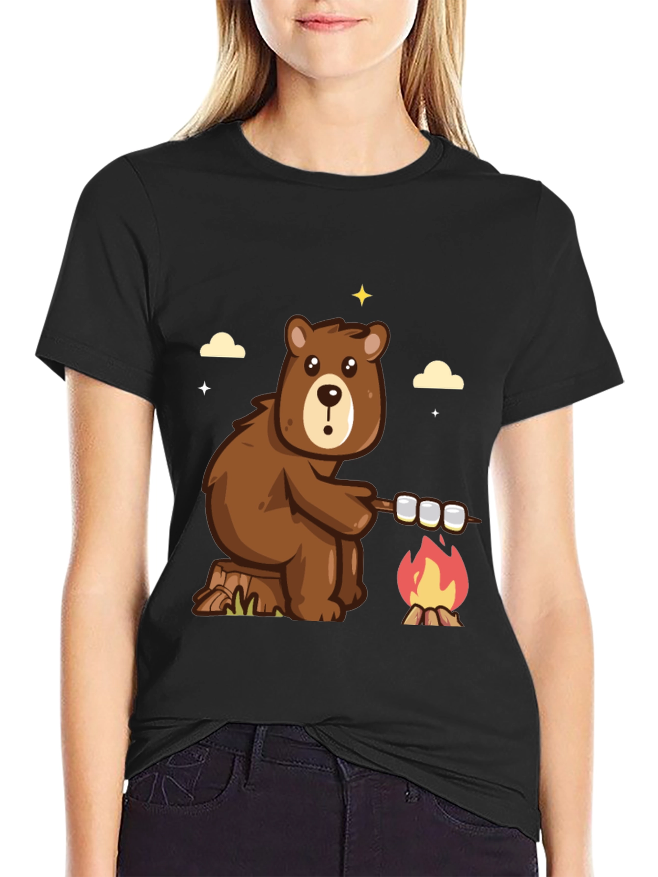 Bear Marshmallow Campfire Graphic T-Shirt