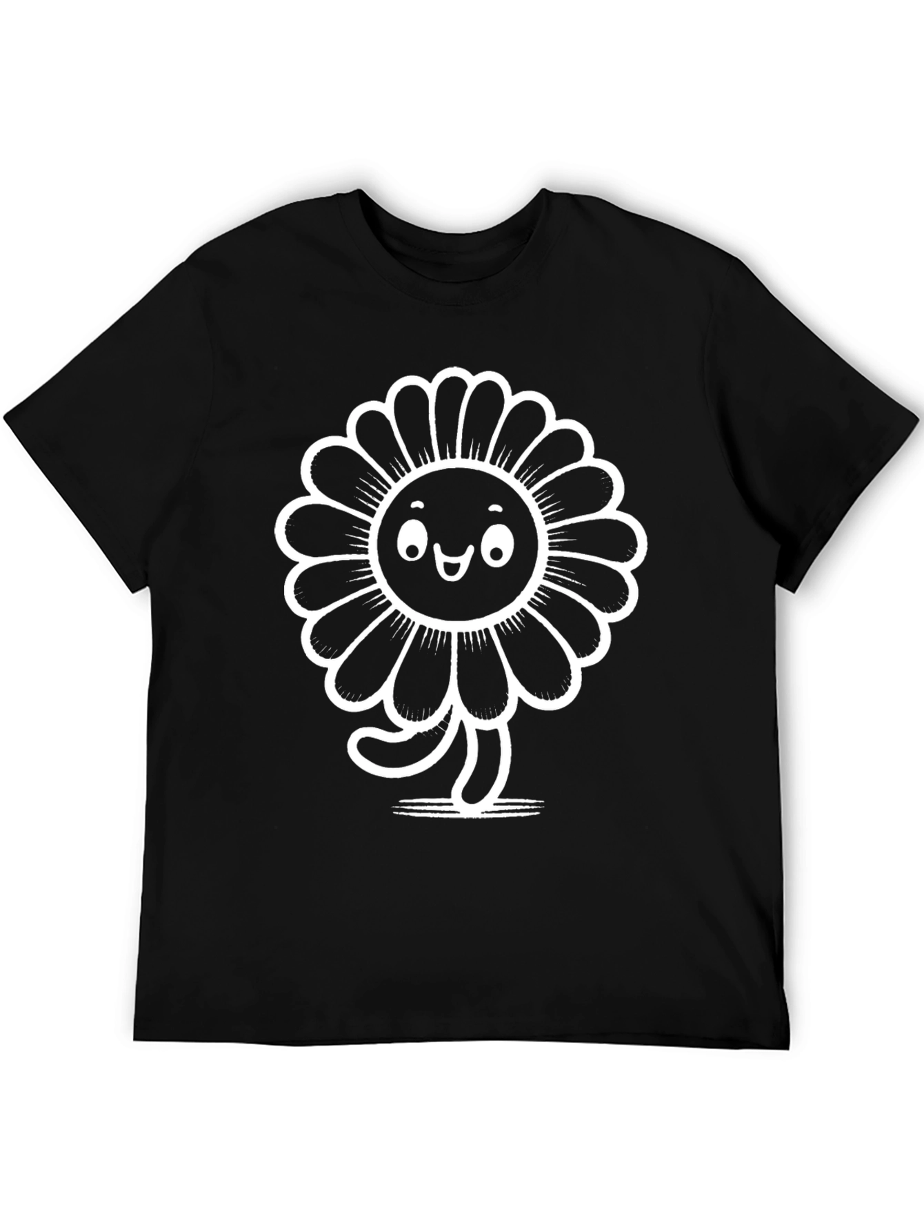 Funky Flower Graphic Tee - Black Cotton T-Shirt