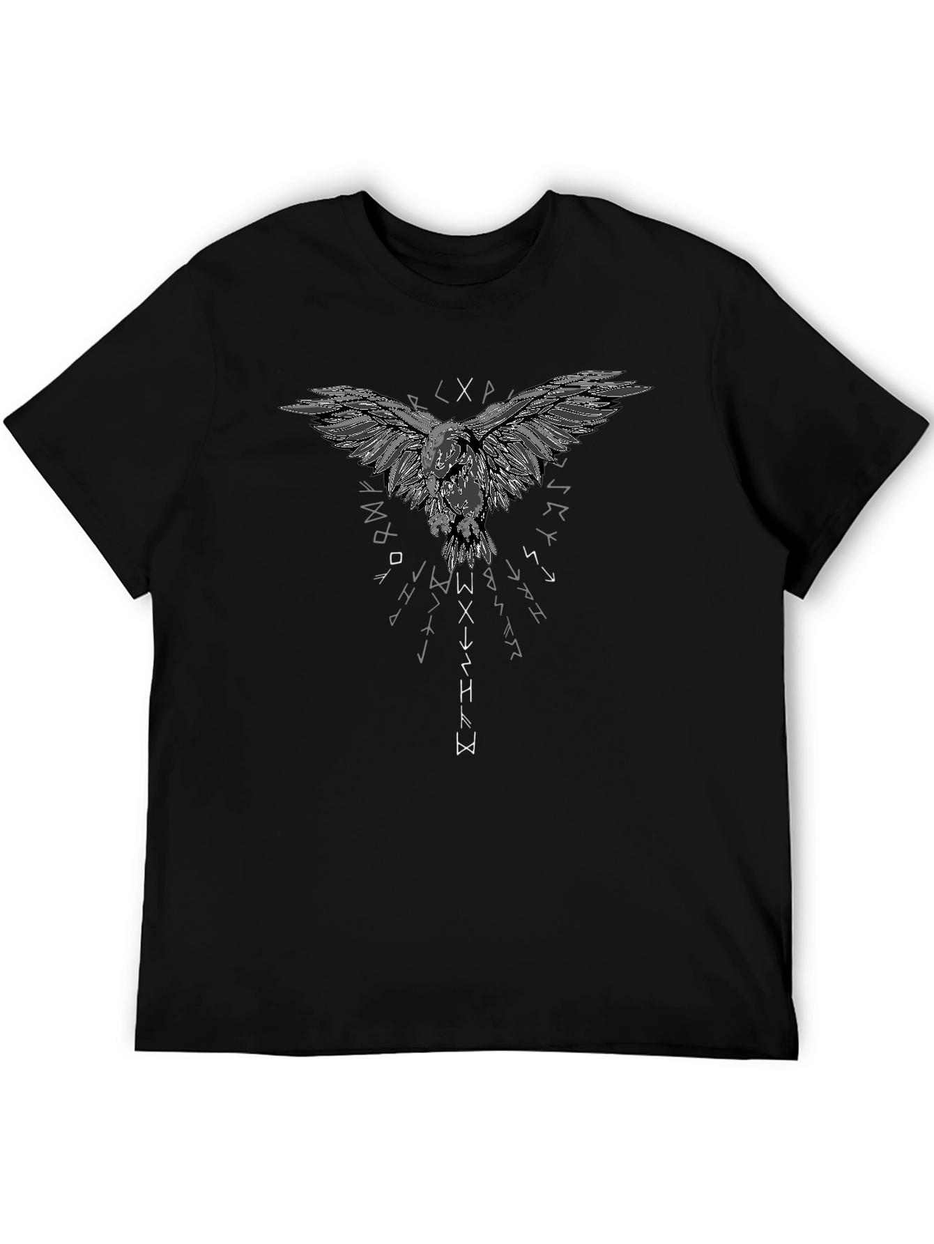 Raven Graphic T-Shirt - Viking Runes Design