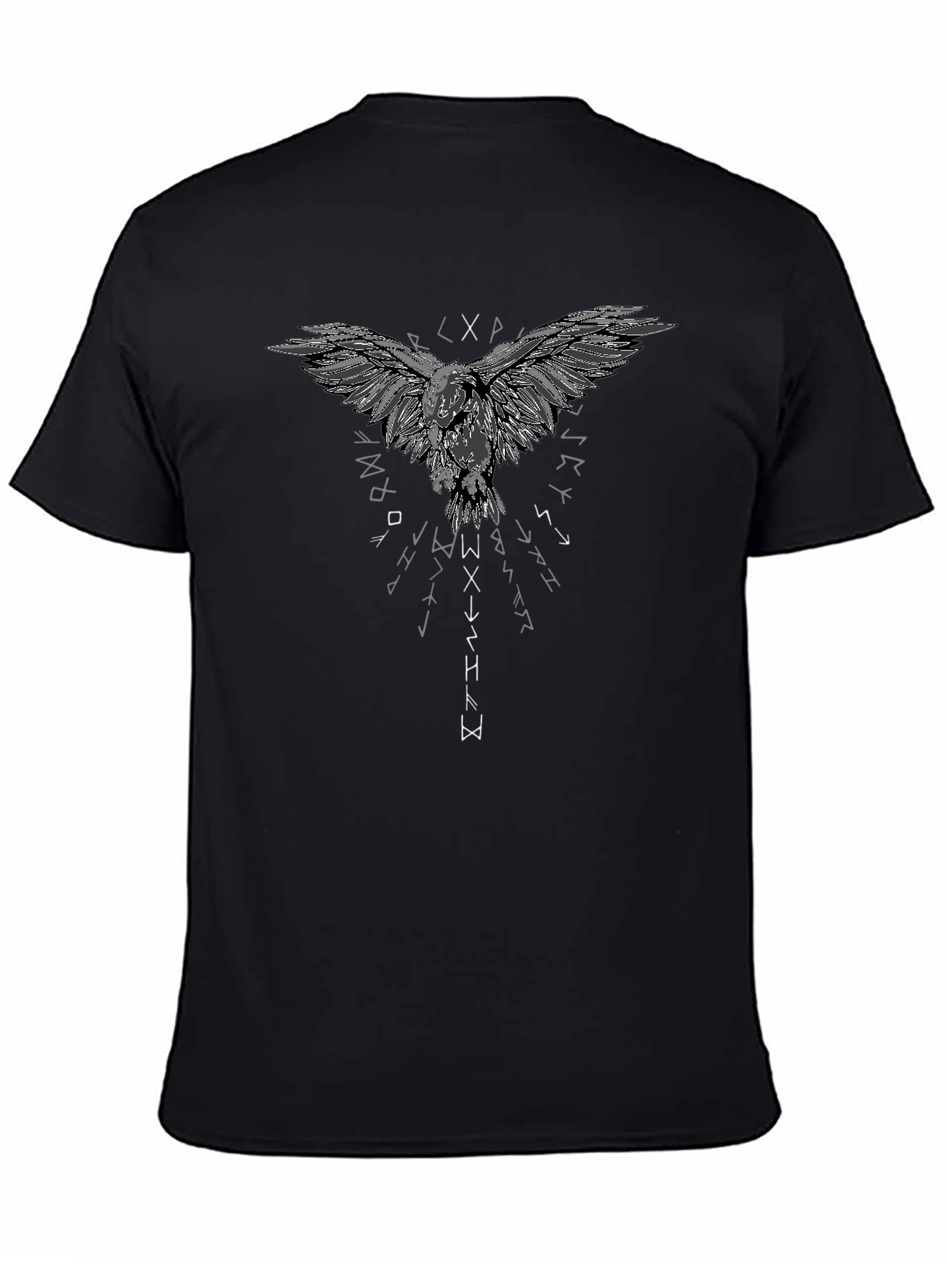 Raven Graphic T-Shirt - Viking Runes Design