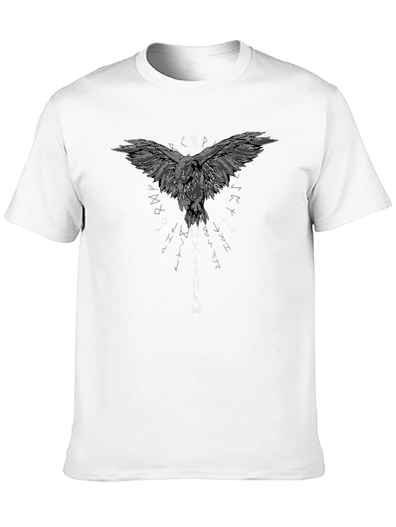 Raven Graphic T-Shirt - Viking Runes Design