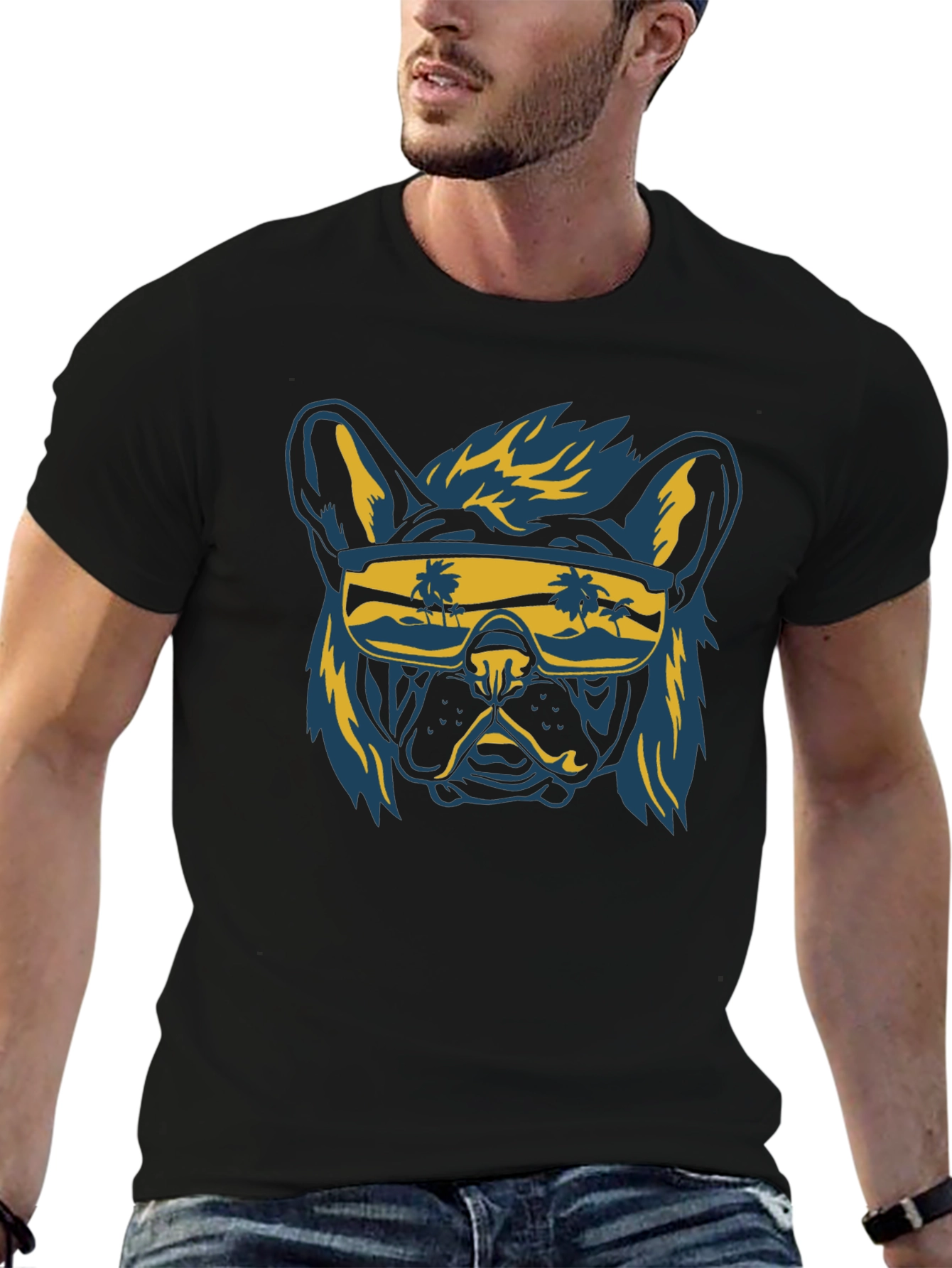 Cool Dog Sunglasses Black Graphic T-Shirt