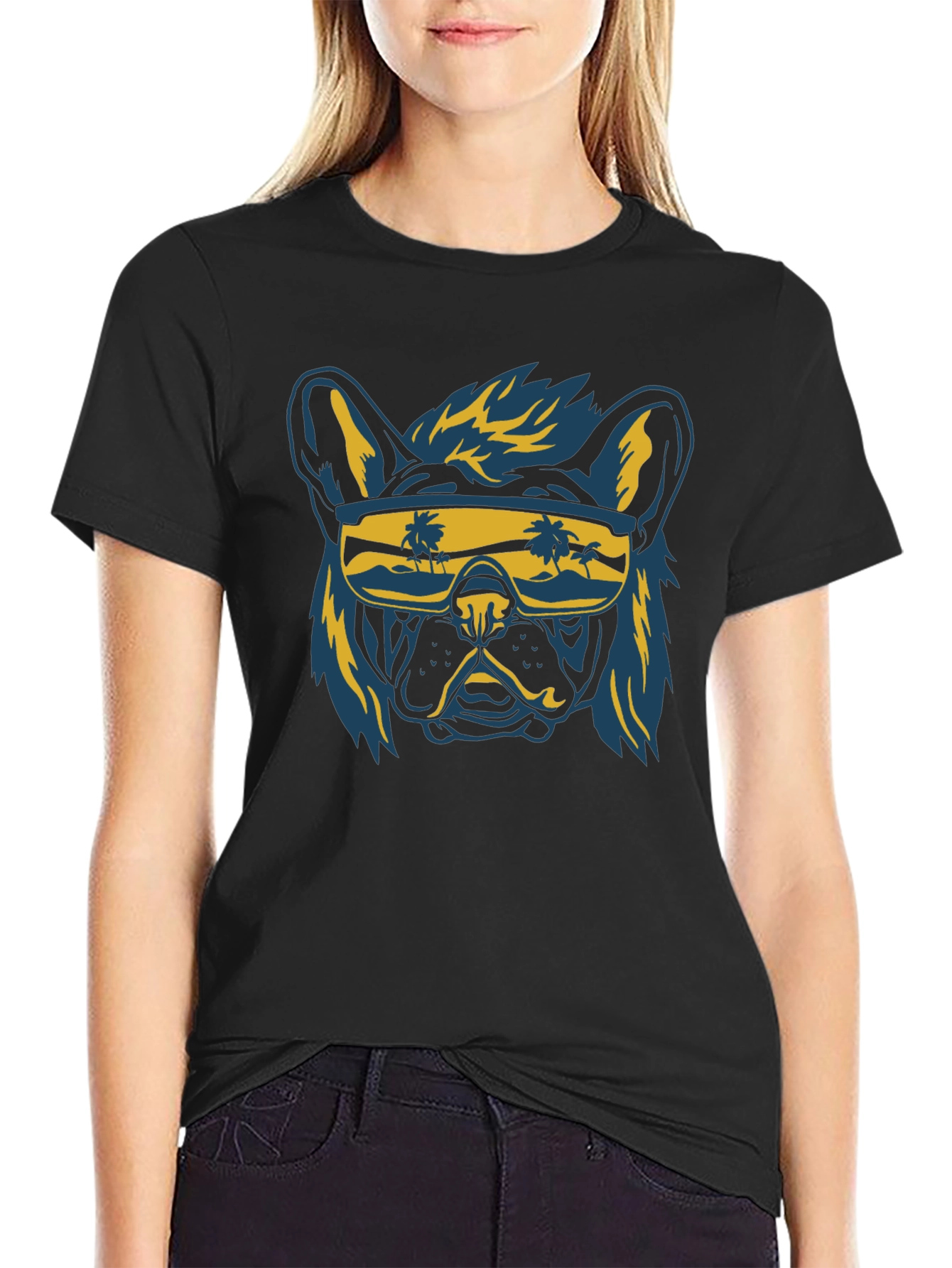Cool Dog Sunglasses Black Graphic T-Shirt